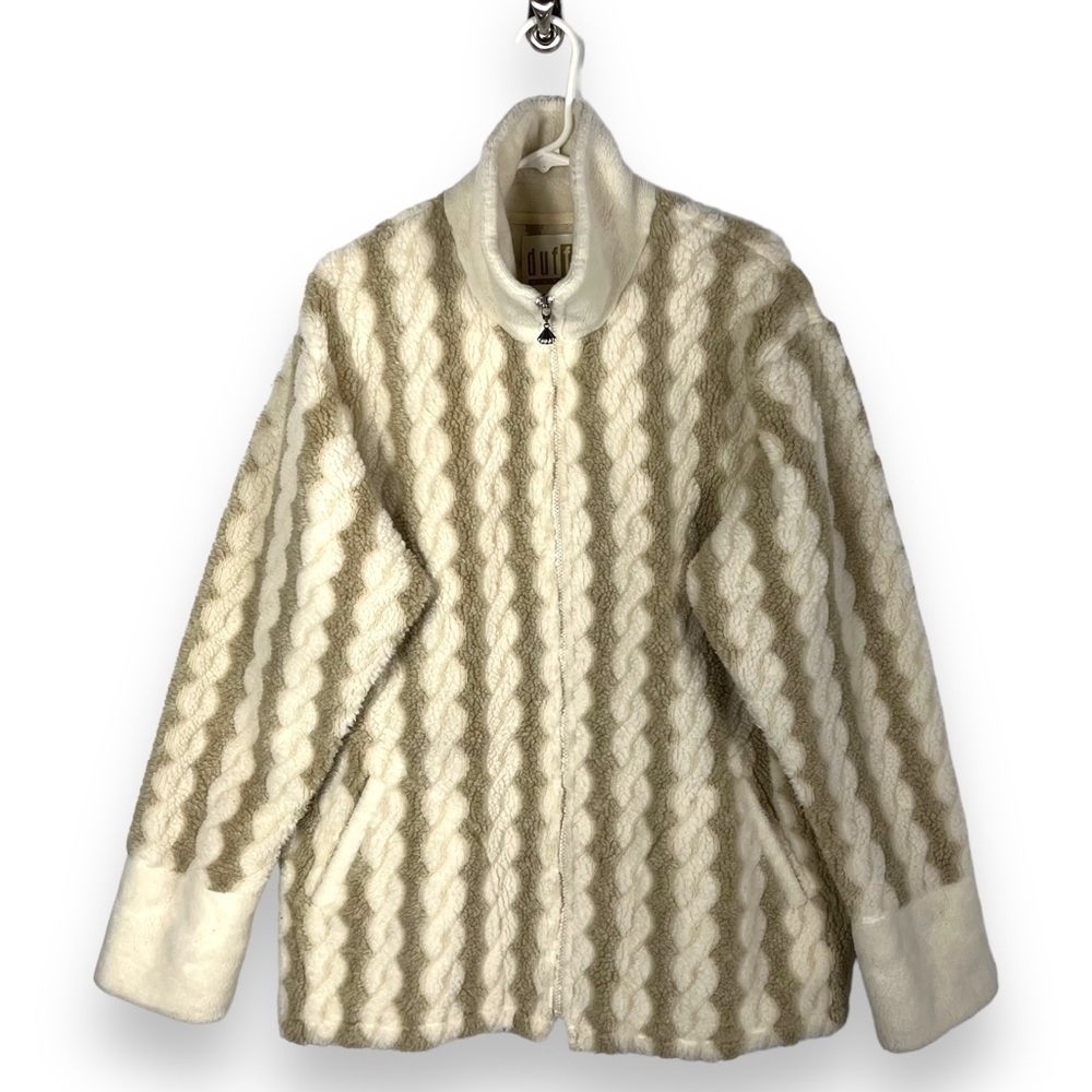 Duffel Outdoor Vintage Funnel Neck Cable Teddy Bear Jacket, Tan/Cream/Size L/XL